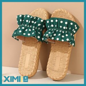 Stylish Polka Dot Fabric Beach Sandals(Green)(37)