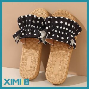 Stylish Polka Dot Fabric Beach Sandals(Black)(36)