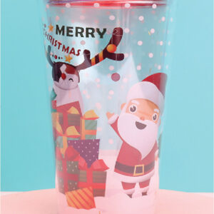 Christmas Series 500mL/16.9fl.oz. Santa Claus Flat Top Cup with Straw (Red)