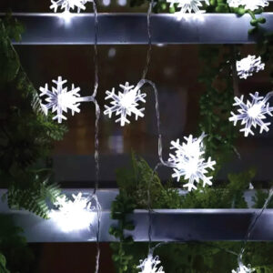 6m 40 Lights Warm White Snowflake String Lights Battery Operated (White)