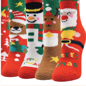Christmas Series Coral Velvet Santa Claus Straight Mid-Calf Length Socks for Ladies