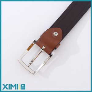 Spliced Color Leather Belt with Square Buckle For Men