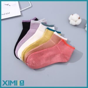 Ribbed Silk Contrasting Mid-Calf Socks for Women (1 Pair/Set)