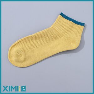 Ribbed Silk Contrasting Mid-Calf Socks for Women (1 Pair/Set)