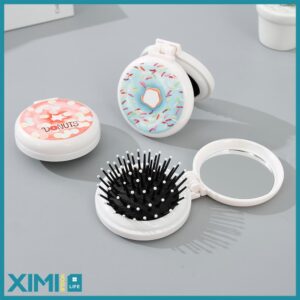 Doughnut Collection Mini Round Folding Comb with Mirror