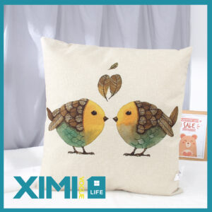 Cotton Linen Throw Pillow (Bird Lovers)
