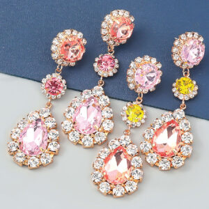 Pink Rhinestone Drop-Shaped Earrings