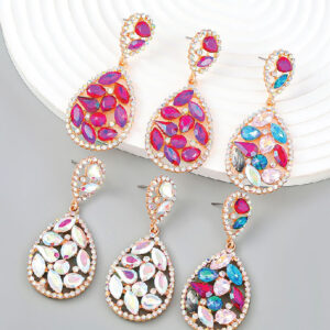 Drop-Shaped Colored Rhinestone Earrings
