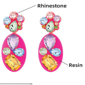 Oval Colored Rhinestone Earrings