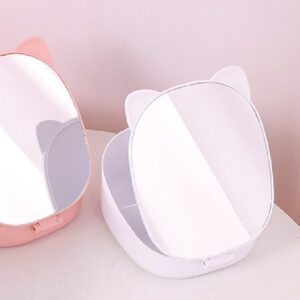 Cute Cat Head Series Table Mirror with Storage Box