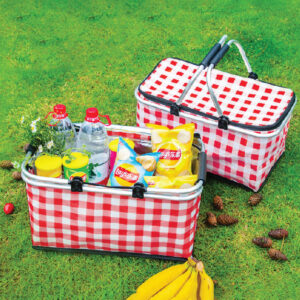 Outdoor Plaid Portable Thermal Folding Picnic Storage Basket 30L (Red)