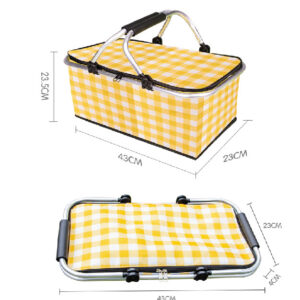 Outdoor Plaid Portable Thermal Folding Picnic Storage Basket 30L (Yellow)