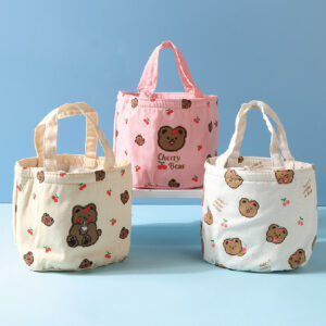 Cute Cherry Bear Cylindrical Drawstring Lunch Bag