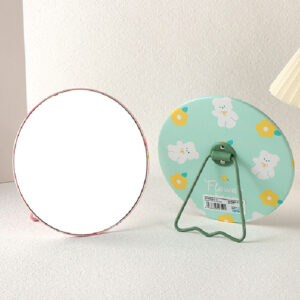 White Bear and Flower Round Standing Table Mirror