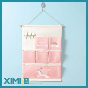 Unicorn Hanging Storage Bag with 6 Pockets and 3 H
