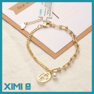 Stylish Metal Letter B Artificial Pearl Bracelet