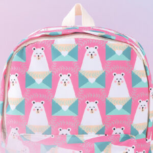 Loving-Heart Envelope White Bear Casual Printed Backpack (Pink)
