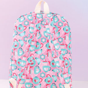 Loving-Heart Teapot Casual Printed Backpack (Pink)